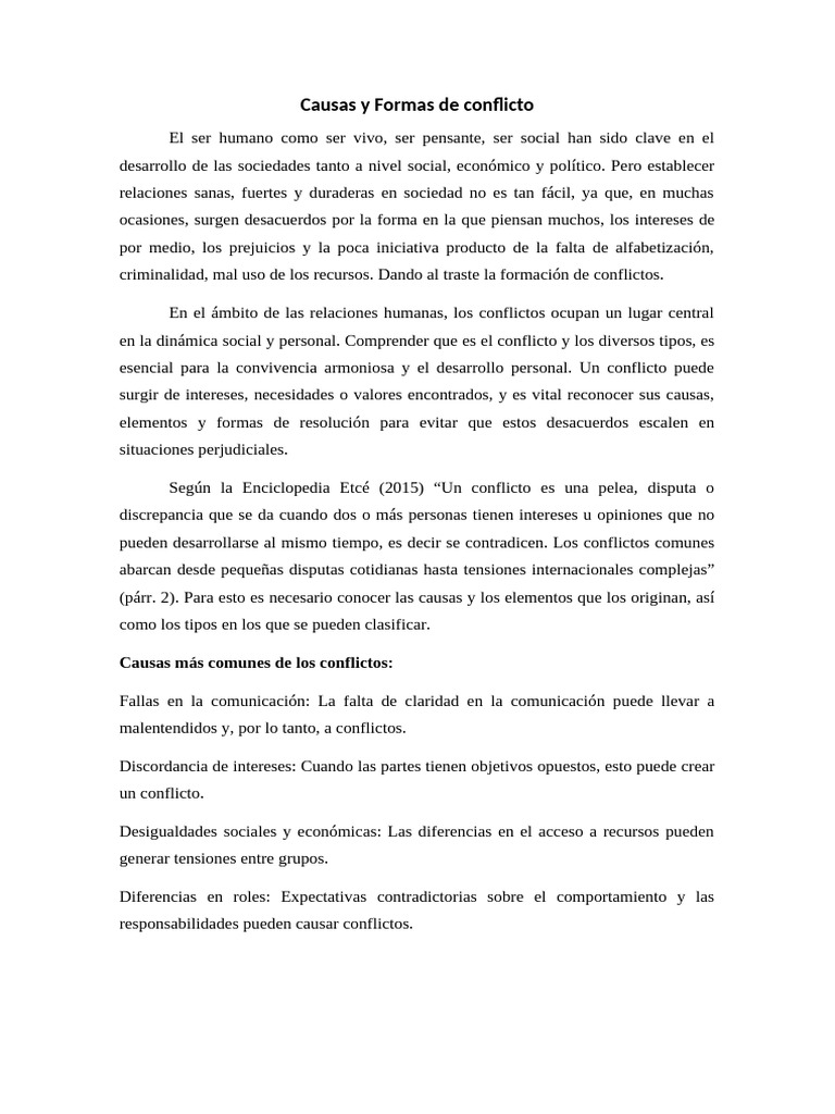 Causas y Tipos de Conflictos Sociales | PDF | Conflicto (proceso ...