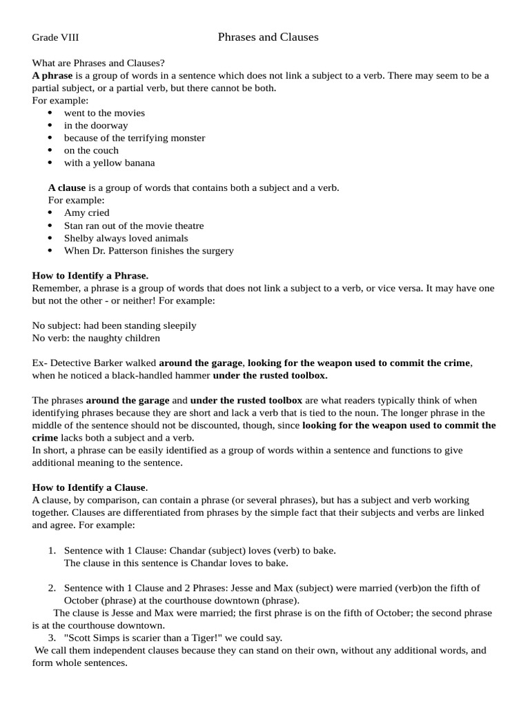 Understanding Phrases and Clauses | PDF | Subject (Grammar) | Clause