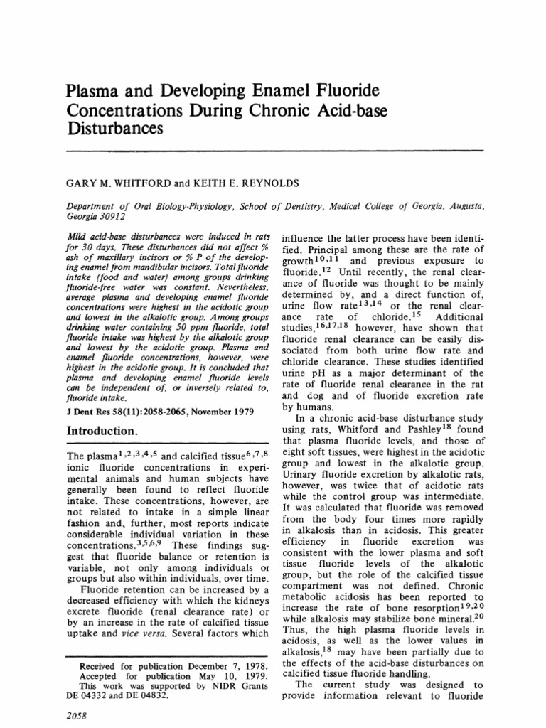 Fluoride Levels in Enamel and Plasma | PDF | Fluoride | Tooth Enamel