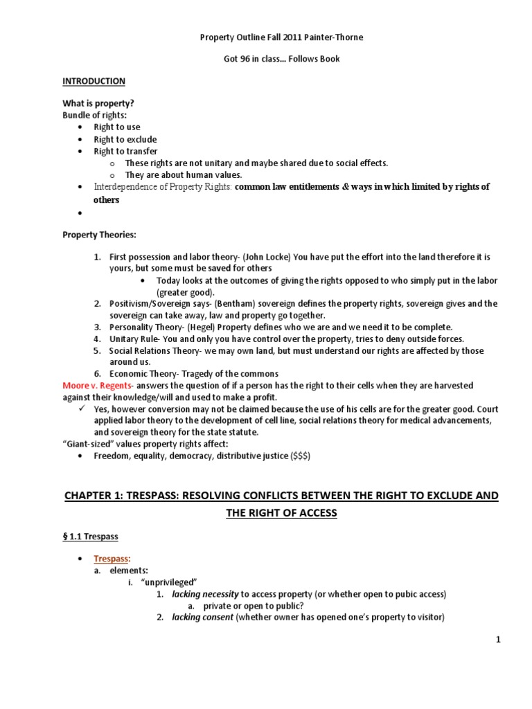 Property Outline Fall 2011 | PDF | Fair Use | Adverse Possession