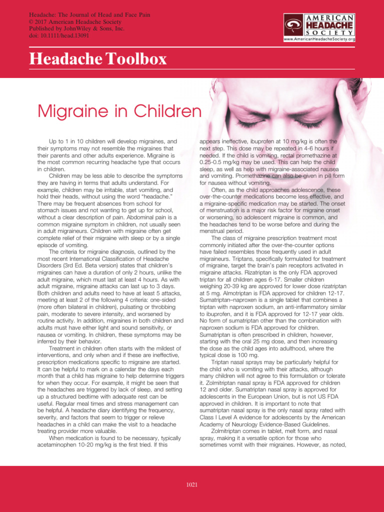 Headache - 2017 - Tepper - Migraine in Children | PDF | Migraine | Headache