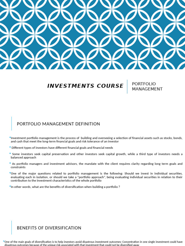 Portfolio Management and Diversification Guide | PDF | Investment Fund ...