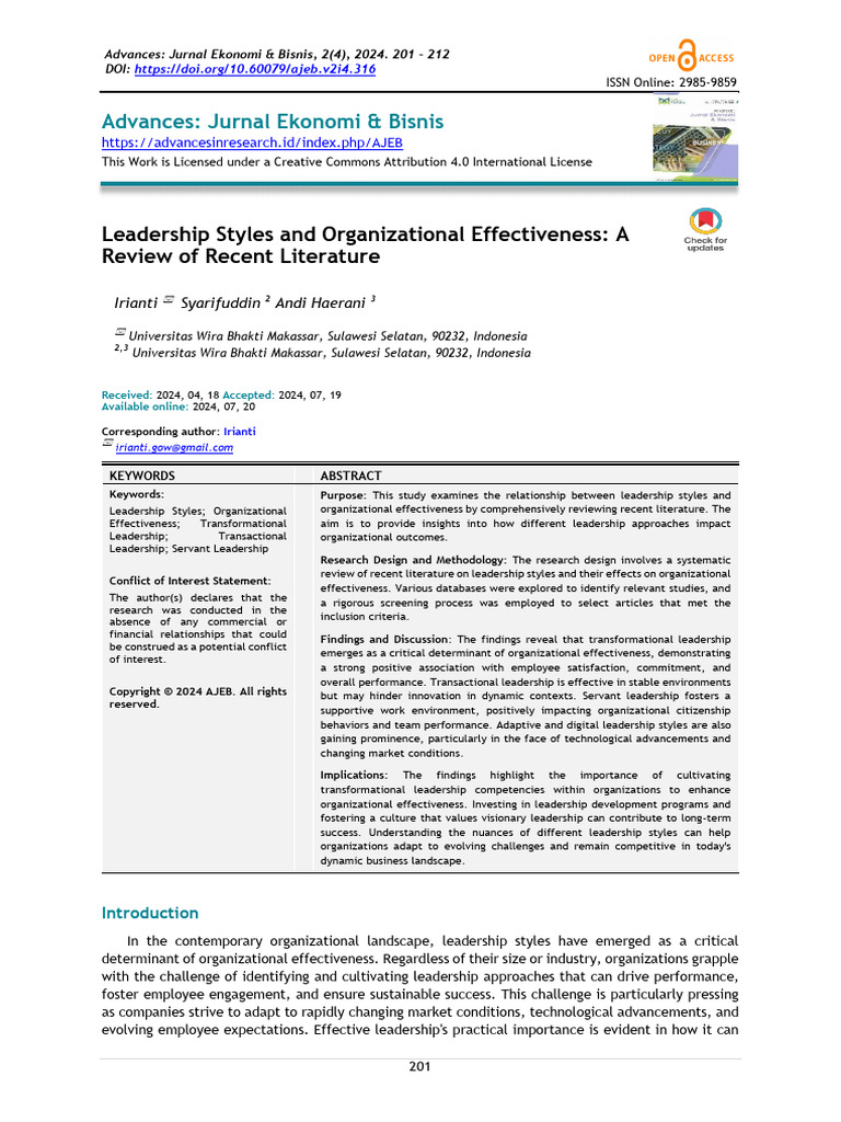 Leadership Styles & Organizational Effectiveness | PDF | Leadership ...
