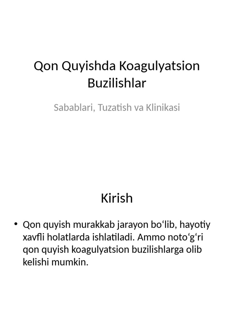 Qon Quyishda Koagulyatsion Buzilishlar Final | PDF