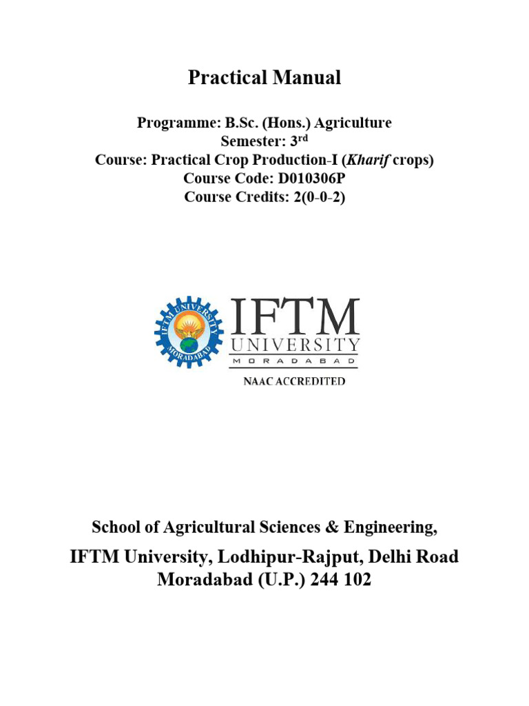 Lab Manual - PCP-I (Kharif Crops) - 2024-25 | PDF | Sowing | Fertilizer