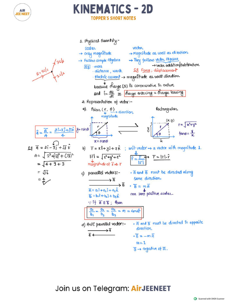 Kinematics 2d Topper S Notes Pdf