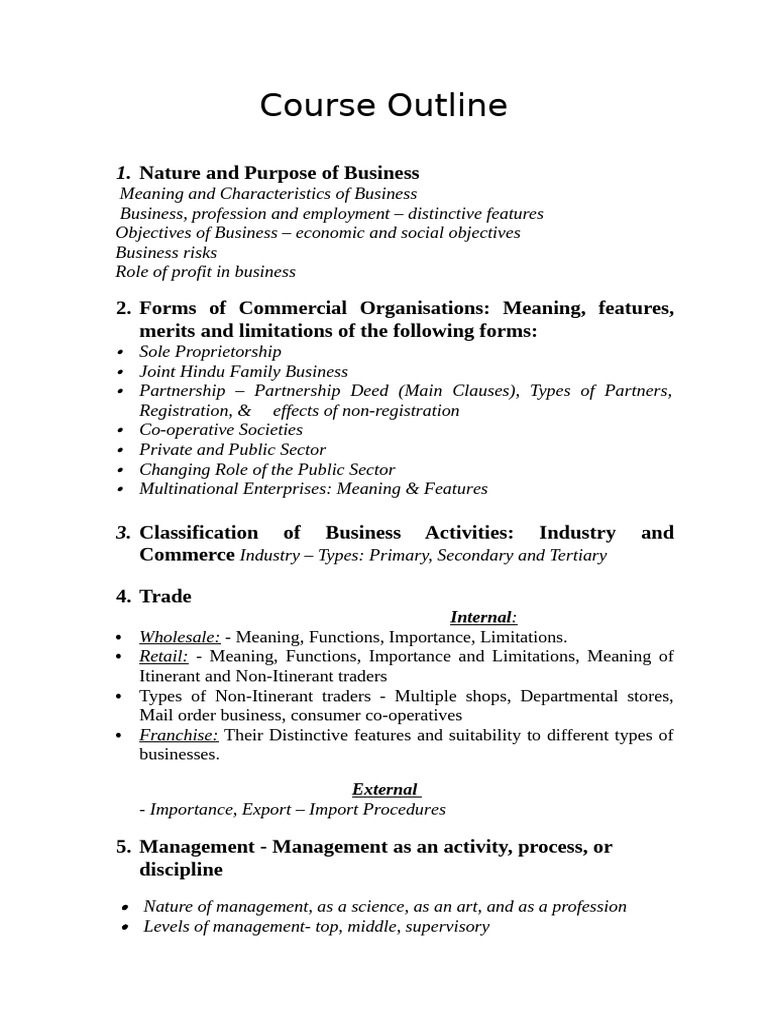 Business Studies Course Outline | PDF | Business | Business Economics
