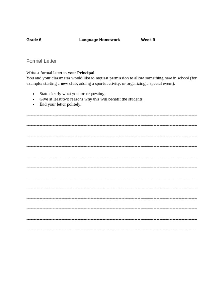 Grade 6 Formal Letter Assignment | PDF