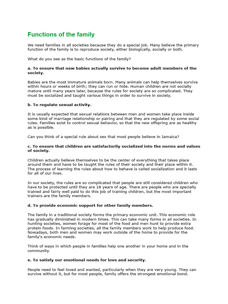 Essential Functions of Family in Society | PDF | Society | Human Sexual ...