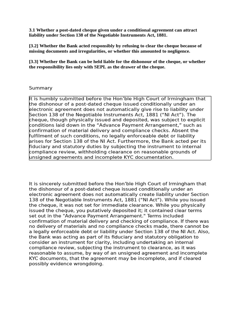 Post-Dated Cheque Liability Analysis | PDF | Cheque | Legal Liability