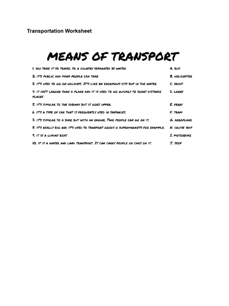 Transportation Worksheet | PDF