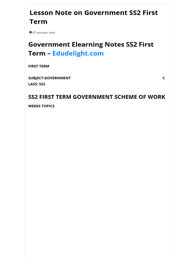 SS2 Government First Term Lesson Notes | PDF | Elections | Voting