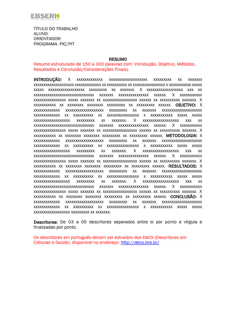 Estrutura de Trabalho Acadêmico PIC/PIT | PDF