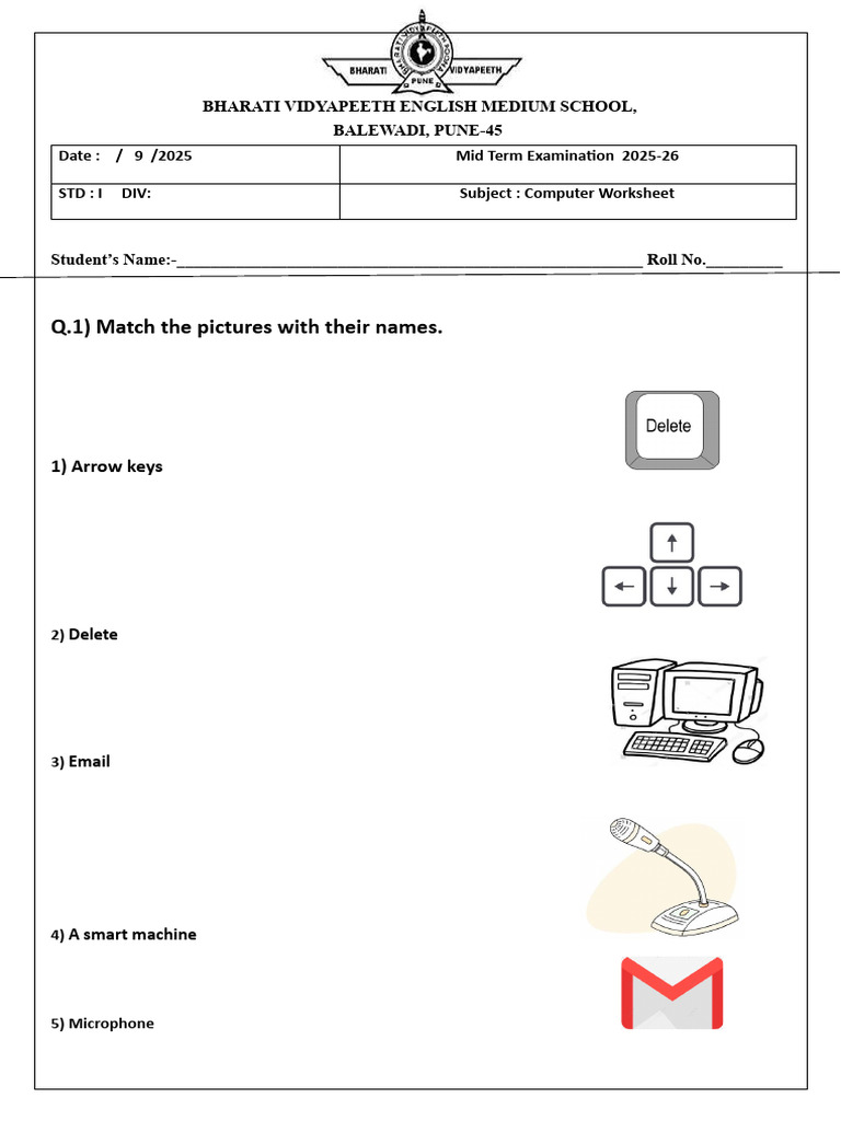 Computer Worksheet for Grade I Students | PDF