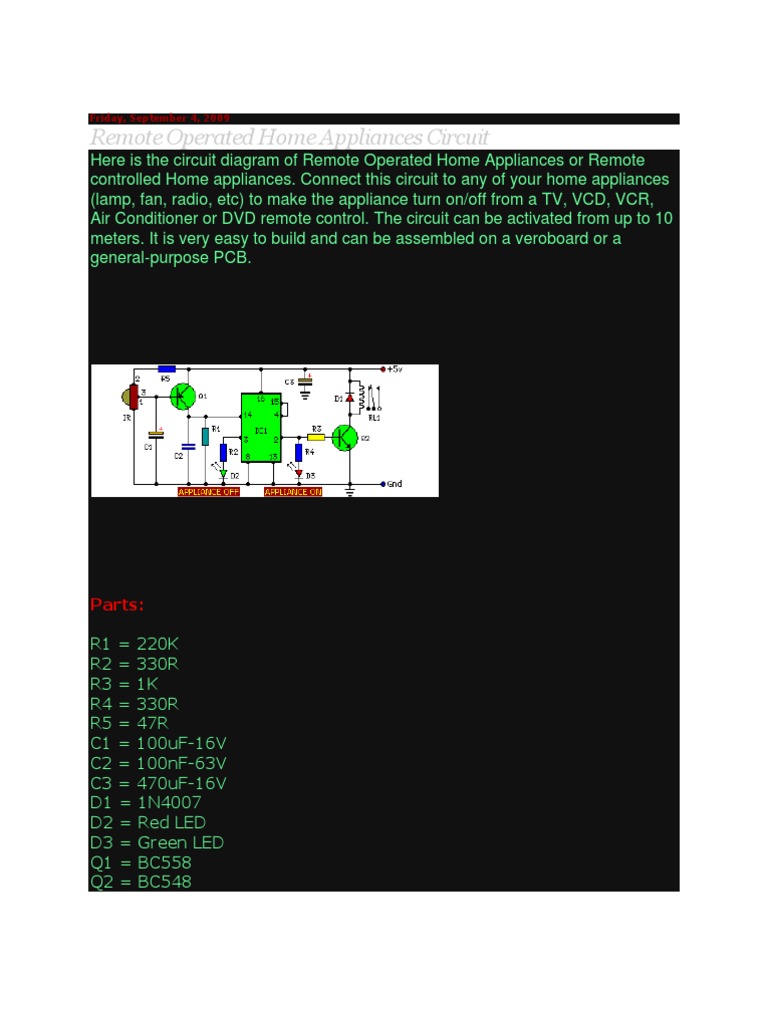 Remote Control Home Appliance Circuit | PDF | Technology & Engineering
