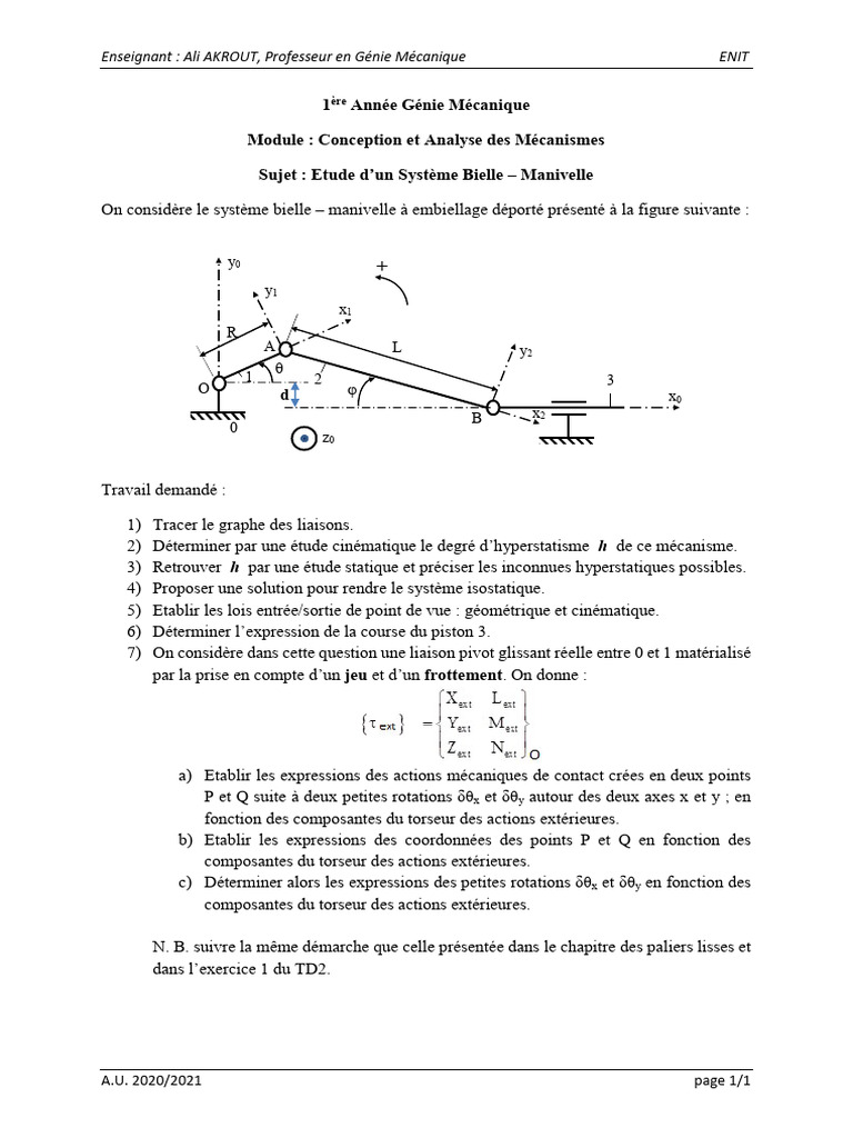 Etude Du Syst me Bielle Manivelle PDF