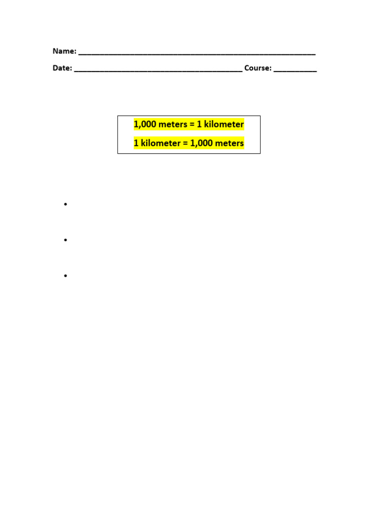 Length: Meters and Kilometers Evidence: 1,000 Meters 1 Kilometer 1 ...