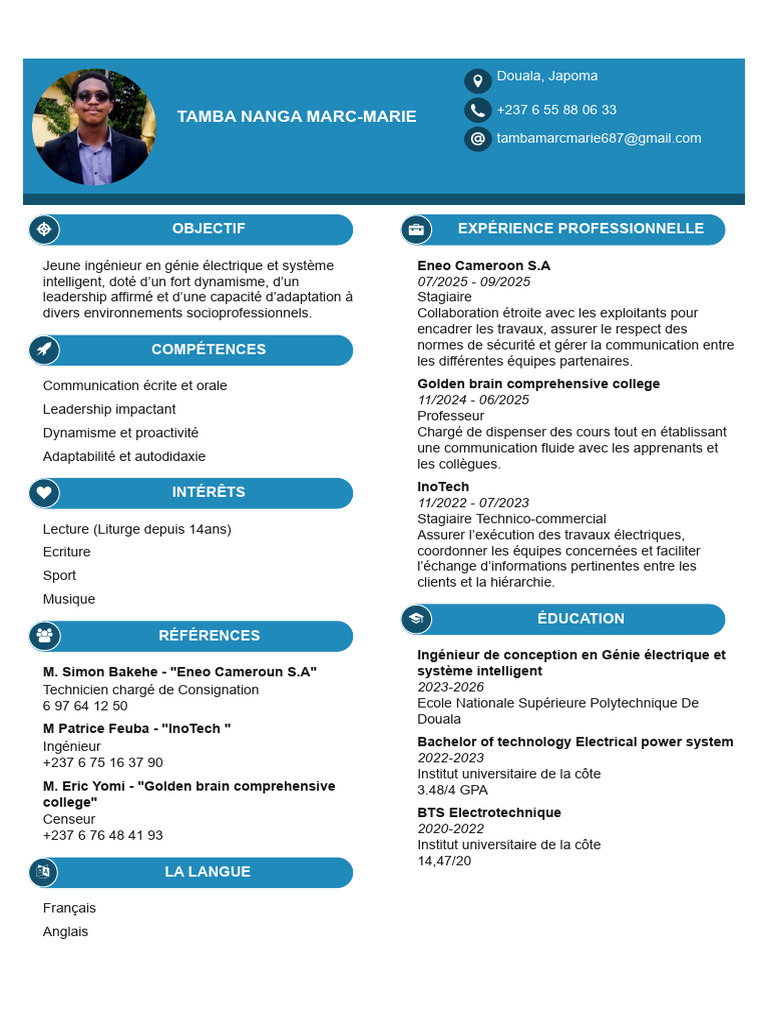 CV Intelligent de Marc-Marie Tamba | PDF