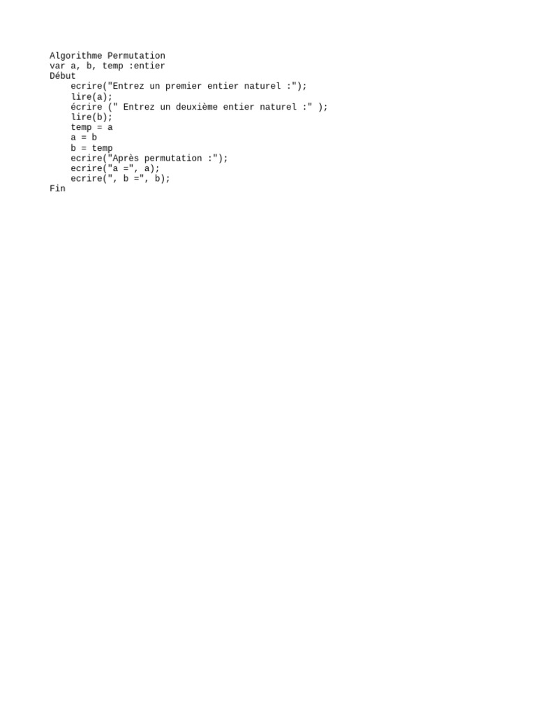 Algorithme de permutation simple | PDF