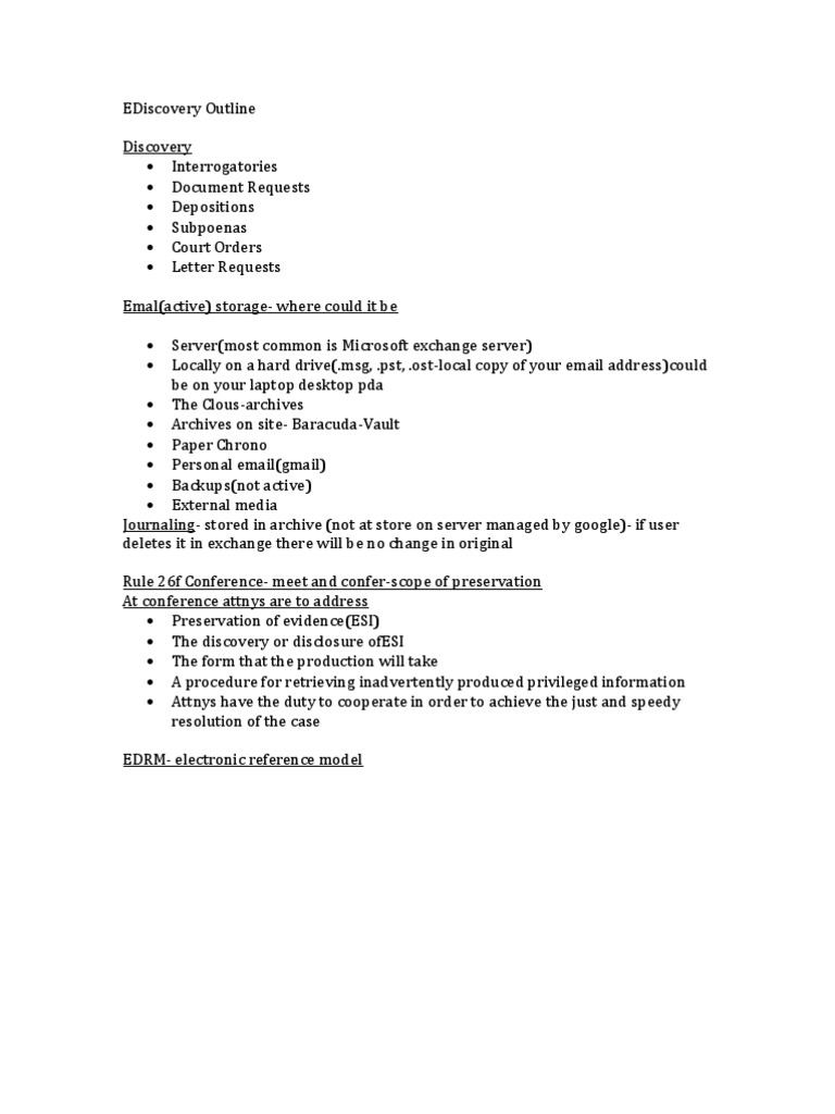 EDiscovery Outline | PDF | Discovery (Law) | Computing
