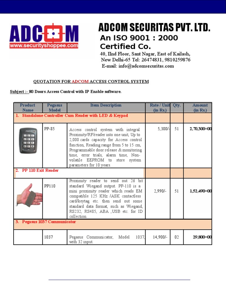 Access Control Quotation for ADCOM | PDF | Access Control | Computer ...