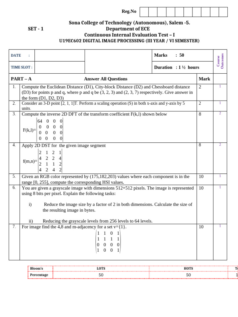 Digital Image Processing Test Questions | PDF | Imaging | Image Processing