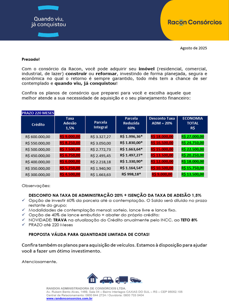 Planos de Consórcio Randon 2025 | PDF | Consórcio | Economias
