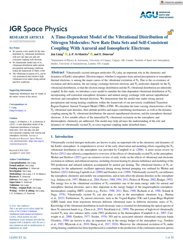 JGR Space Physics - 2025 - Liang - A Time Dependent Model of The ...