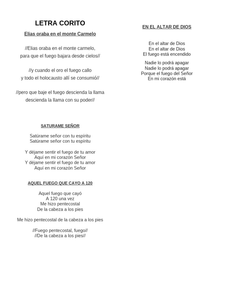 Letras de Coritos Pentecostales | PDF