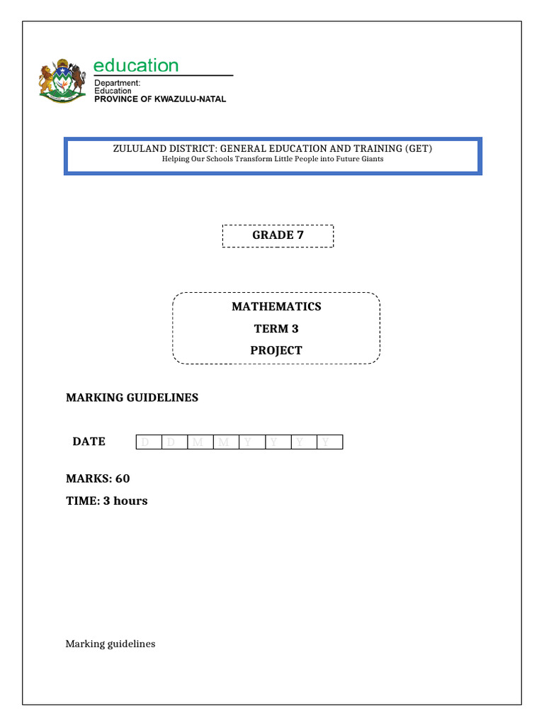 Grade 7 Mathematics Project Guidelines | PDF | Numbers | Mathematical ...