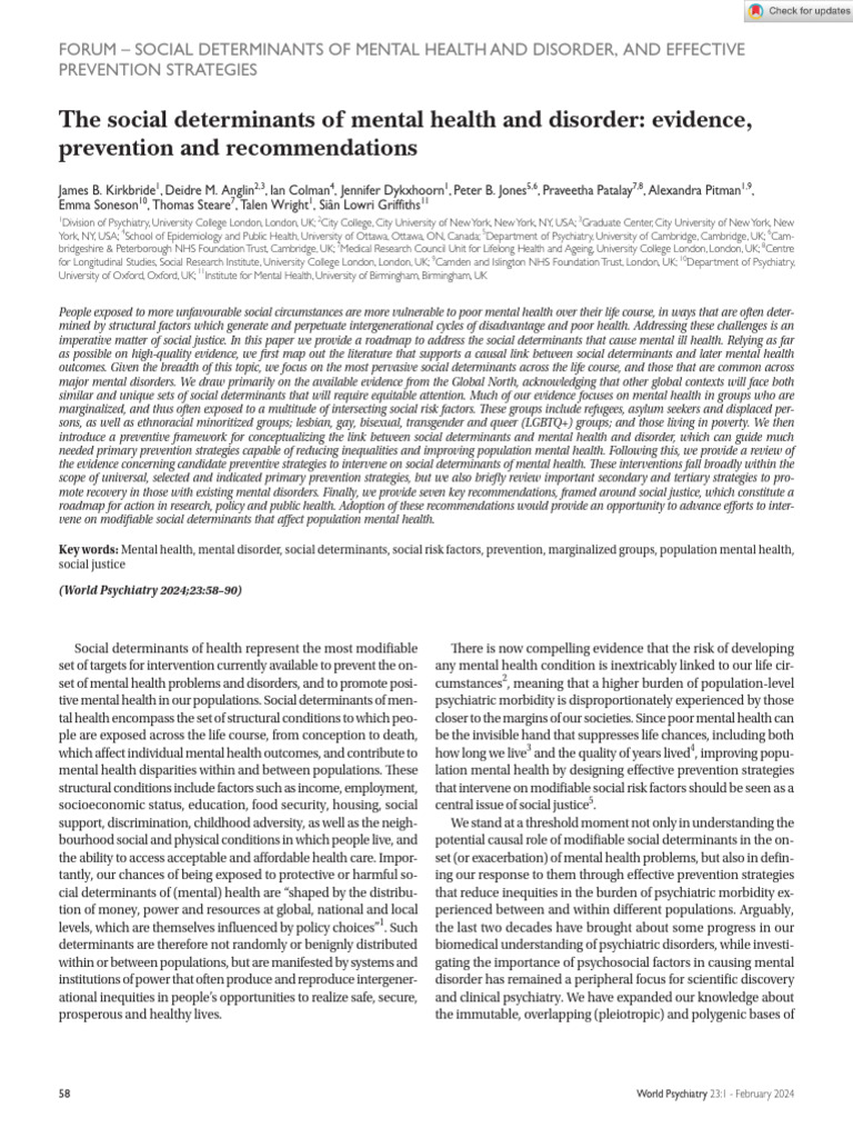 Social Determinants of Mental Health | PDF | Mental Disorder | Mental ...