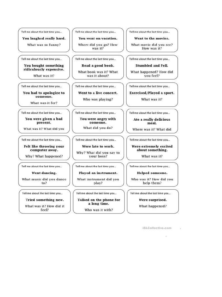 Speaking Past Tenses Topics 2 | PDF