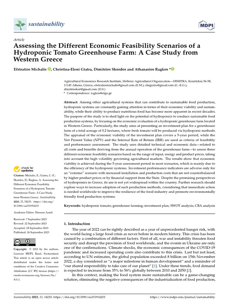 Economic Feasibility of Hydroponic Tomatoes | PDF | Net Present Value ...