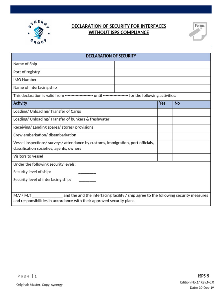 Declaration of Security for Ships | PDF | Water Transport | Freight ...