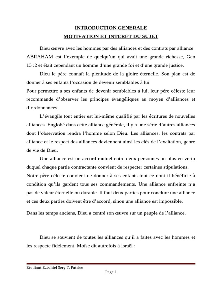 Rôle et Signification des Alliances Divines | PDF | Baptisme | Église ...