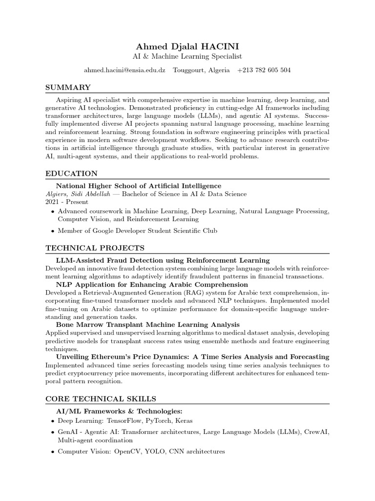 AI & Machine Learning Specialist Profile | PDF | Machine Learning ...