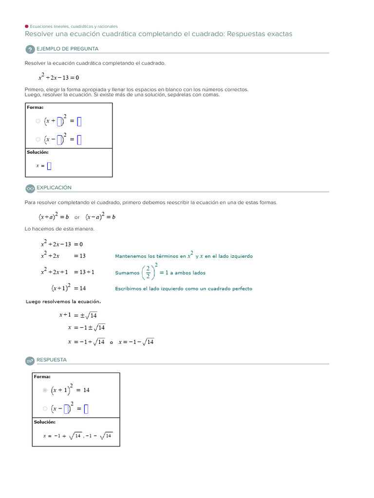 Resolver ecuación cuadrática por cuadrados | PDF