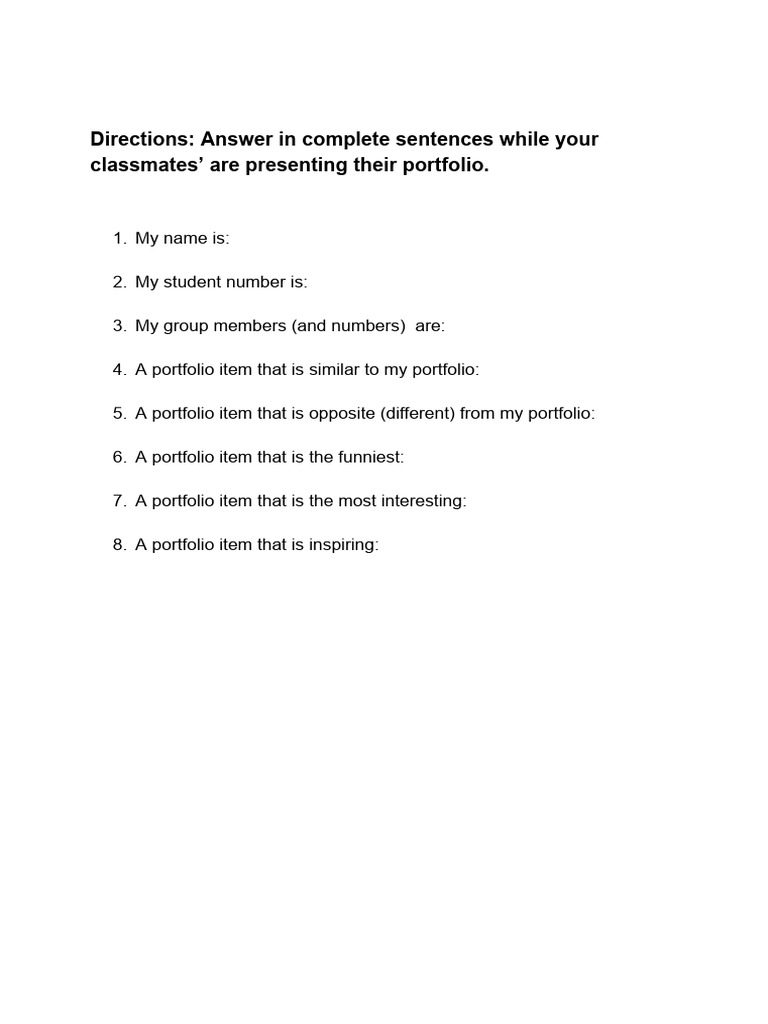 Directions Answer in Complete Sentences While Your | PDF