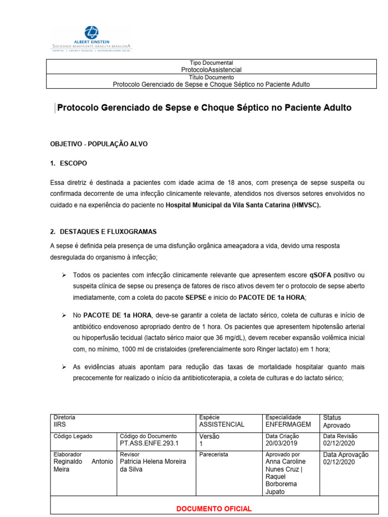 Protocolo de Sepse em Pacientes Adultos | PDF | Sepse | Emergências médicas