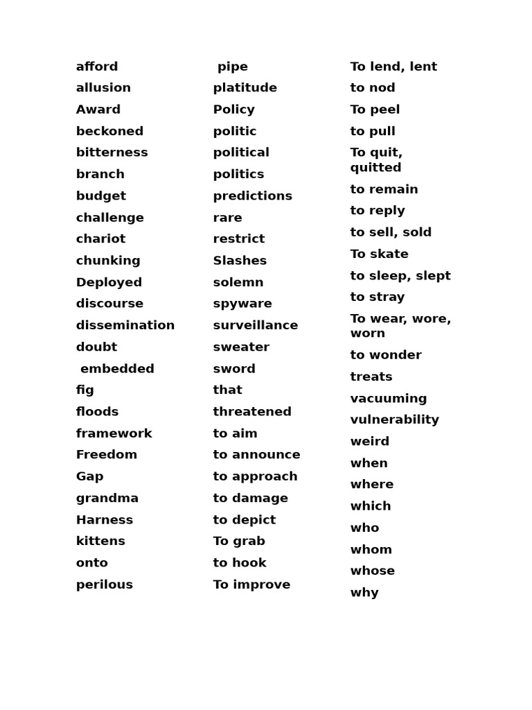 Comprehensive Vocabulary List | PDF