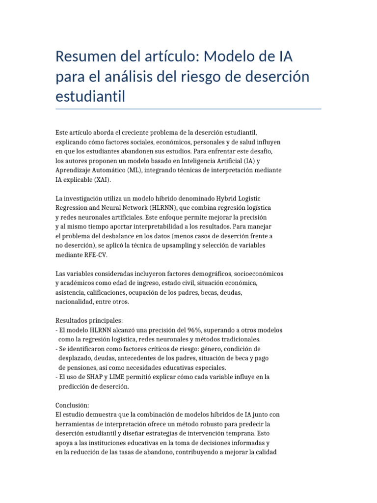 IA para Predecir Deserción Estudiantil | PDF