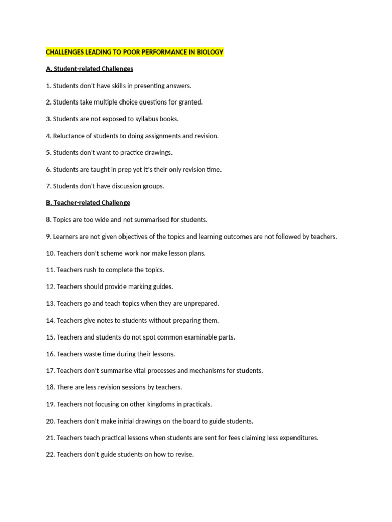 Overcoming Biology Performance Challenges | PDF | Lesson Plan ...