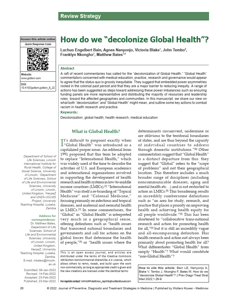 Decolonizing Global Health Strategies | PDF | Developing Country ...