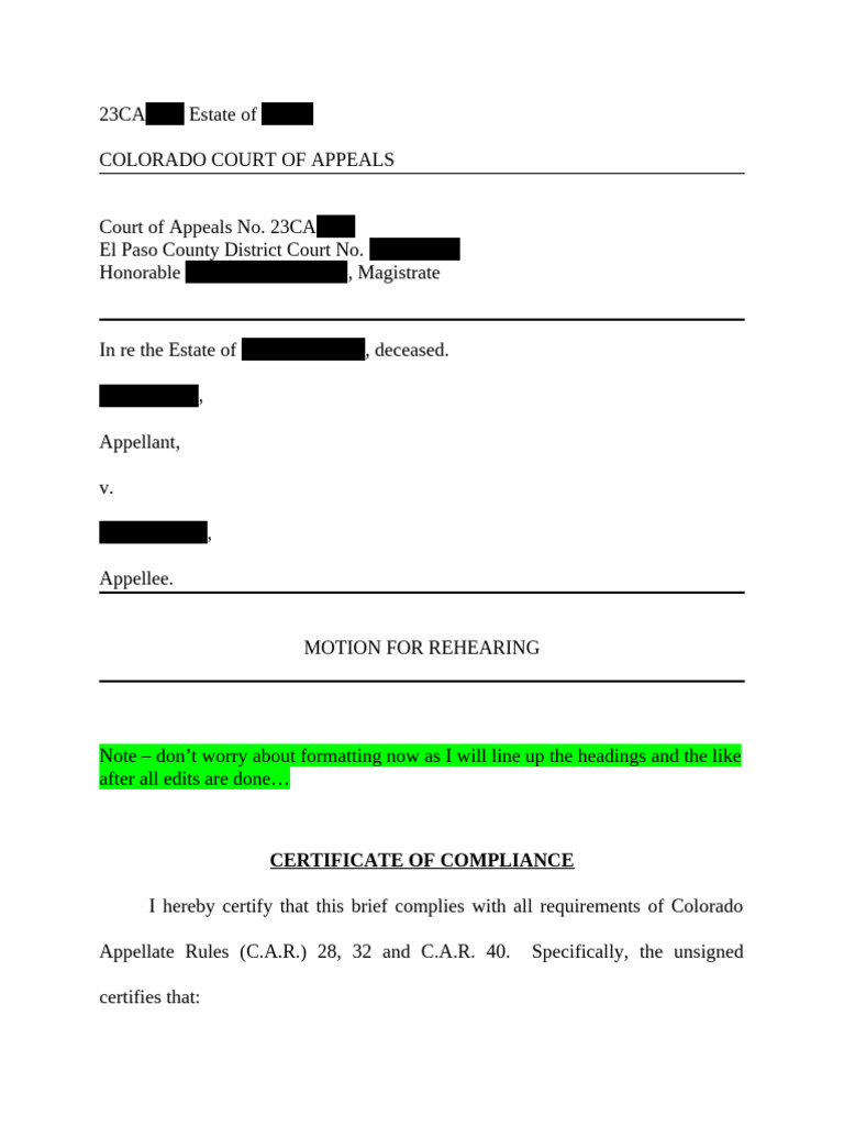 Motion For Rehearing - Redacted Sample | PDF | Legal Procedure | Public Law
