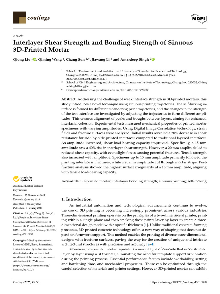 Interlayer Shear Strength and Bonding Strength of Sinuous 3D-Printed ...