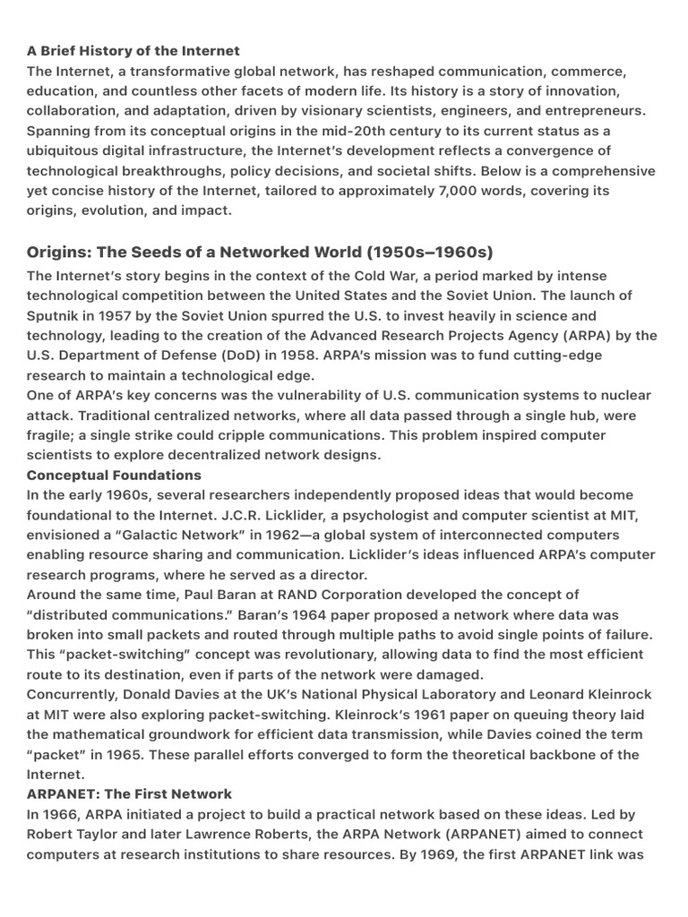 Brief History of the Internet | PDF | Packet Switching | World Wide Web