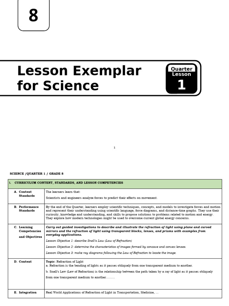 Grade 8 Science: Refraction of Light Lesson | PDF | Light ...