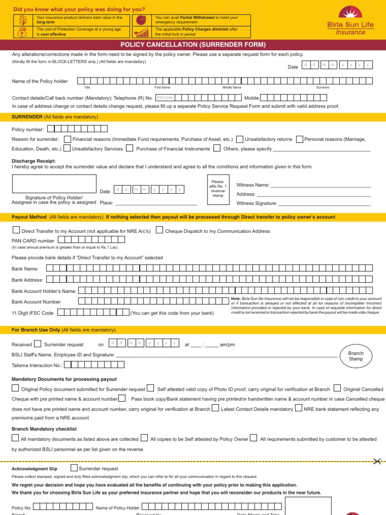 Policy Cancellation Form New | PDF | Identity Document | Cheque