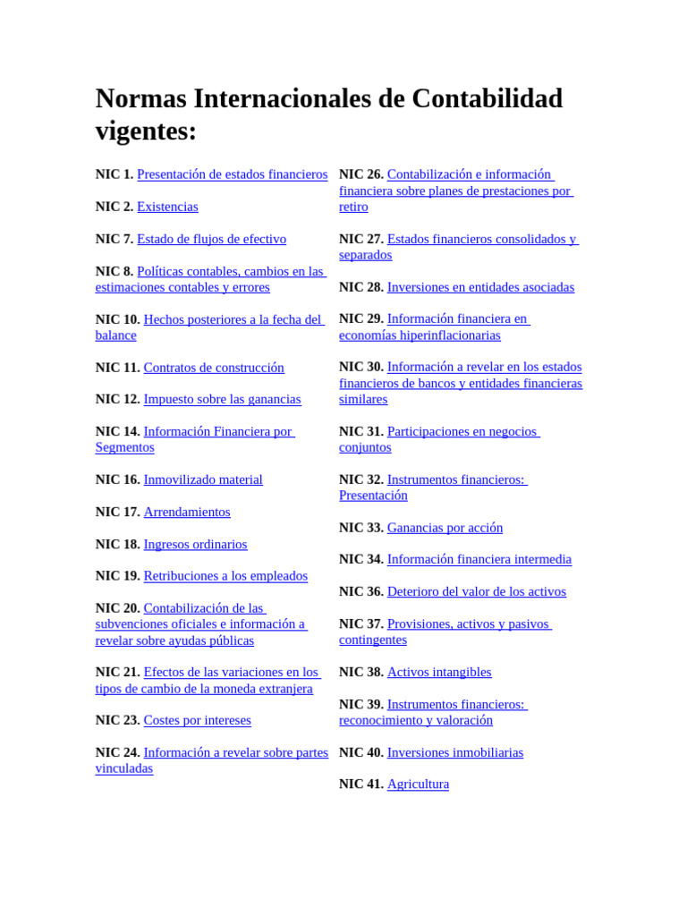 Normas Internacionales de Contabilidad y NIIF | PDF | normas ...