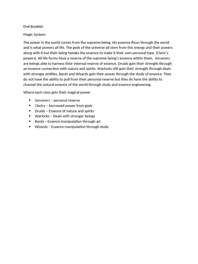 DnD Magic System Explained by Class | PDF